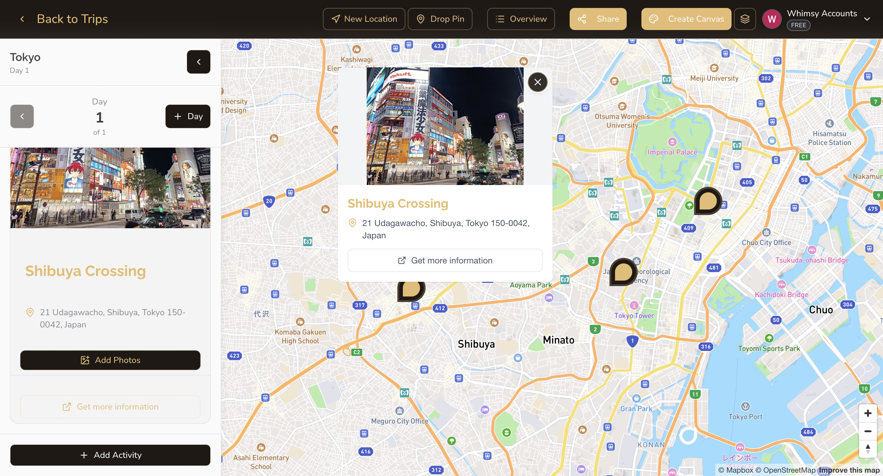 Map planning interface